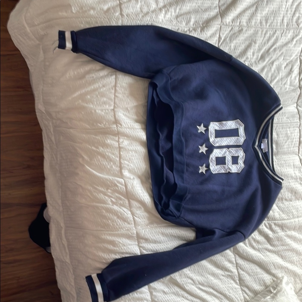 Navy Blue woman’s cropped Sweater with White Accents